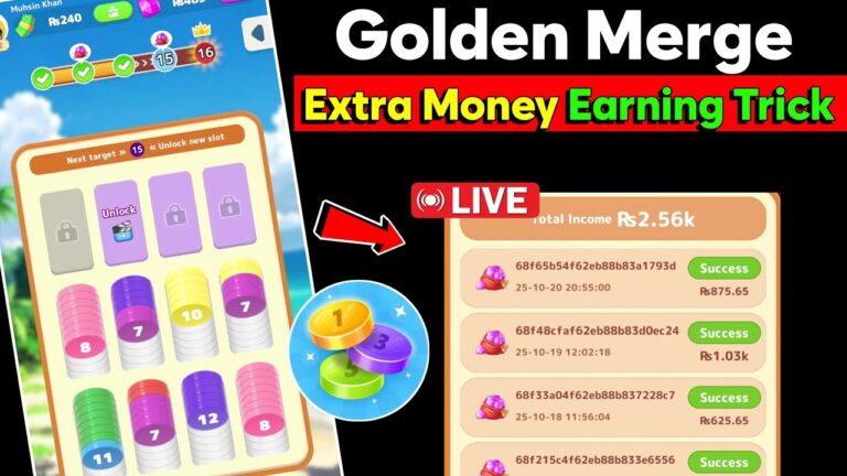 GoldenMerge Online Earning New App – Earn Money Fast Through Simple Tasks and Gaming (Without Investment)