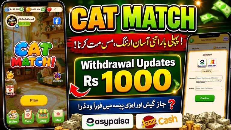 Cat Match Earning Game: Withdraw Money Through Easypaisa and JazzCash